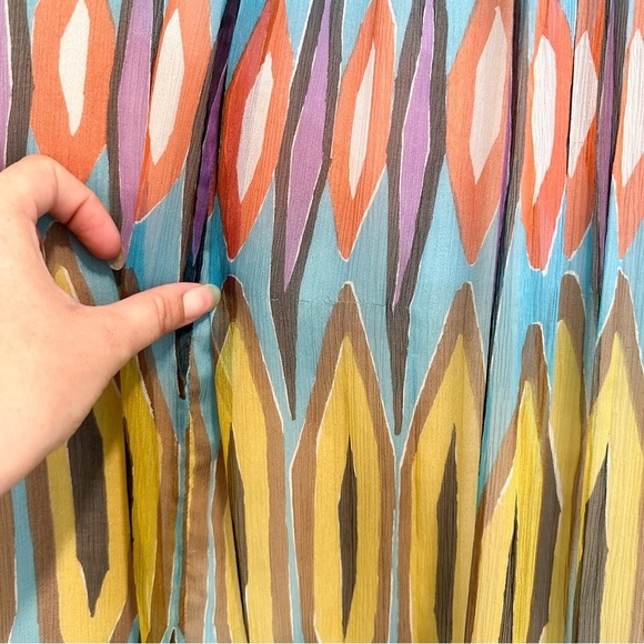 Tory Burch Silk Colorful Dress Ikat Peacock Pleated Sleeveless Midi Luxury Prep - Picture 6 of 7